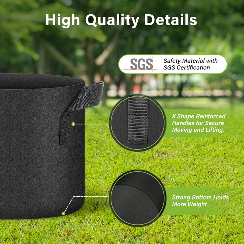 HealSmart Plant Grow Bags 2 Gallon, Tomoato Planter Pots 5-Pack with Handles, Aeration Nonwoven Fabric, Heavy Duty Gardening Planter for Vegetable, Herbs and Flowers, Black 2024 Version - Image 5